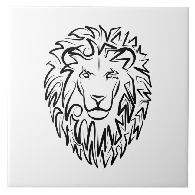 Black and White Tribal Lion Ceramic Tile (Front)