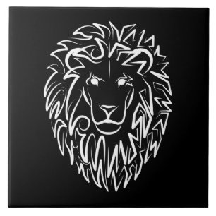 Black and White Tribal Lion Ceramic Tile