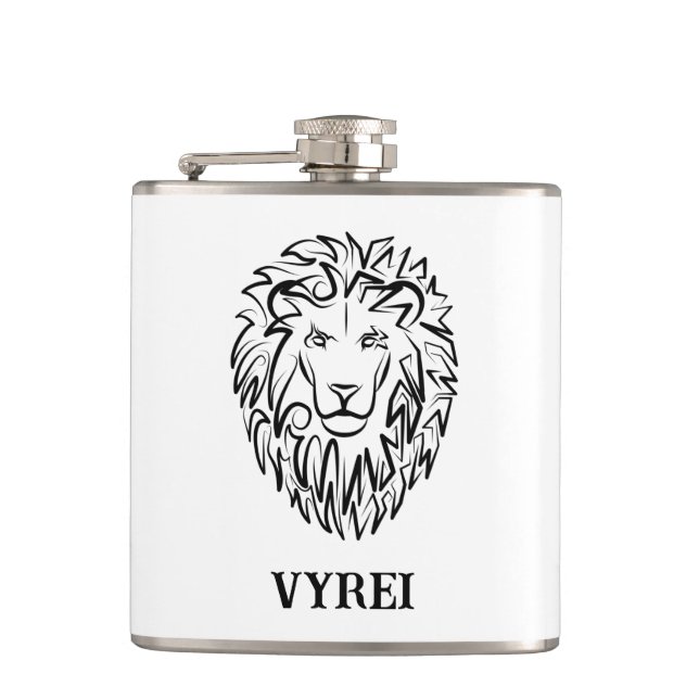 Black and White Tribal Lion Flask (Front)