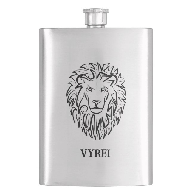 Black and White Tribal Lion Flask (Front)