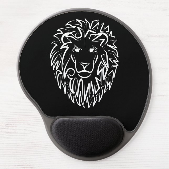 Black and White Tribal Lion Gel Mouse Pad (Front)