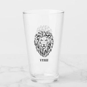 Black and White Tribal Lion Glass