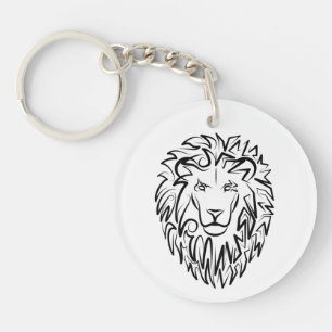 Black and White Tribal Lion Keychain