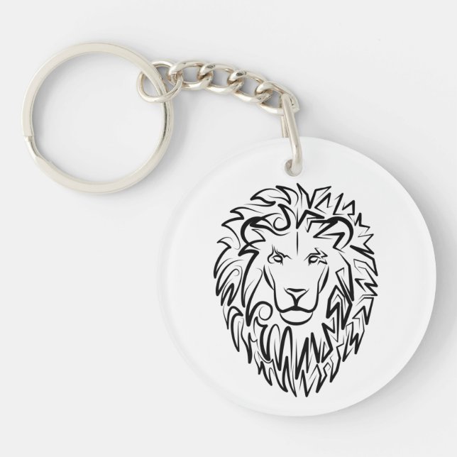 Black and White Tribal Lion Keychain (Front)