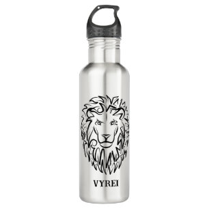 Black and White Tribal Lion Stainless Steel Water Bottle