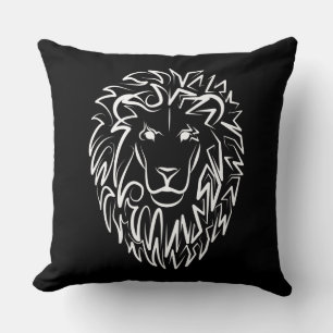 Black and White Tribal Lion Throw Pillow