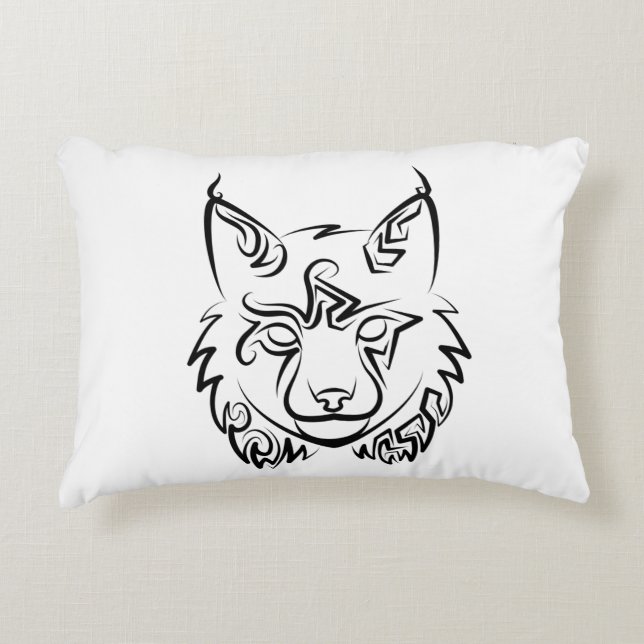 Black and White Tribal Lynx Accent Pillow (Front)