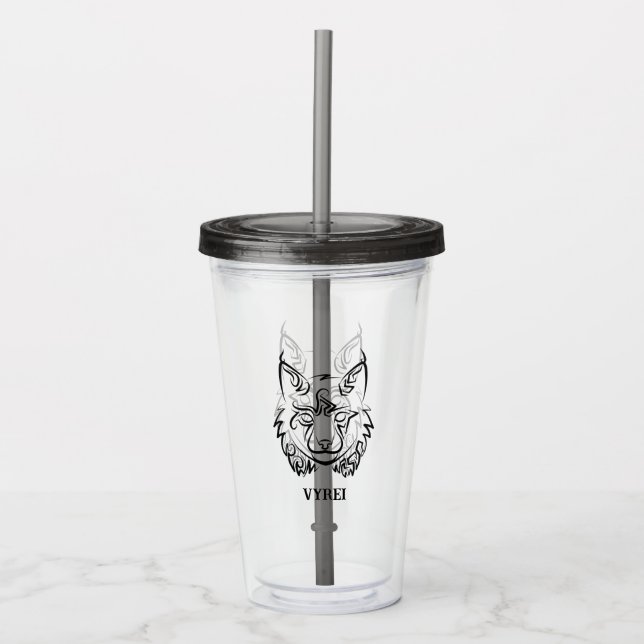 Black and White Tribal Lynx Acrylic Tumbler (Front)