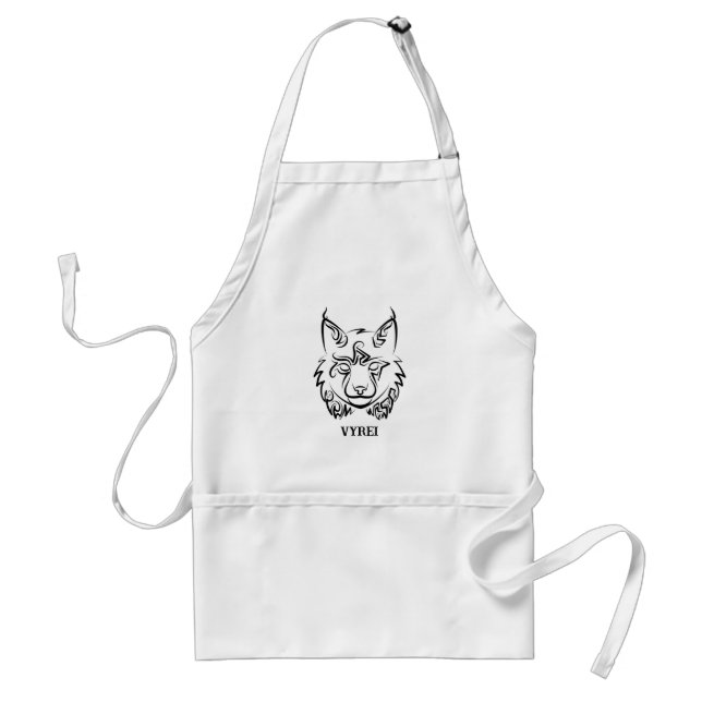 Black and White Tribal Lynx Adult Apron (Front)