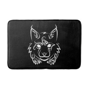 Black and White Tribal Lynx Bath Mat