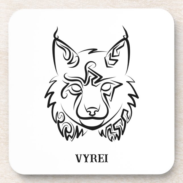 Black and White Tribal Lynx Beverage Coaster (Front)
