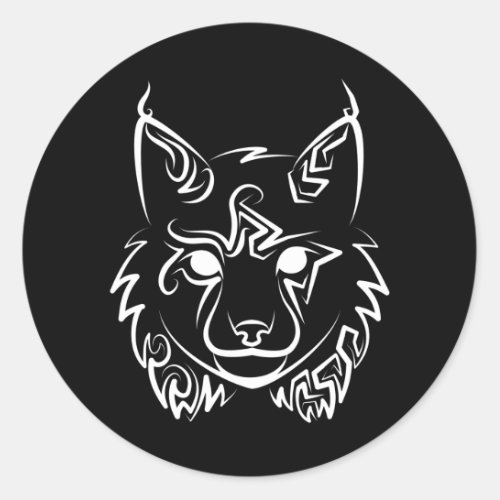 Black and White Tribal Lynx Classic Round Sticker