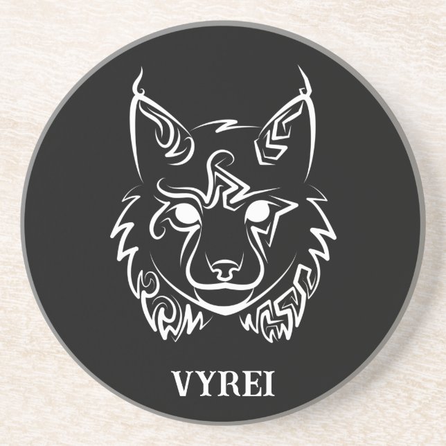 Black and White Tribal Lynx Coaster (Front)