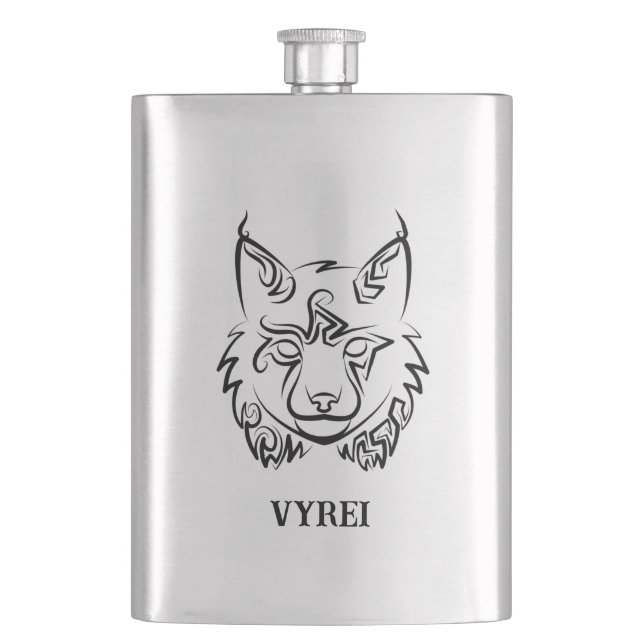 Black and White Tribal Lynx Flask (Front)