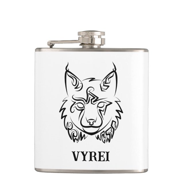 Black and White Tribal Lynx Flask (Front)