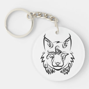 Black and White Tribal Lynx Keychain