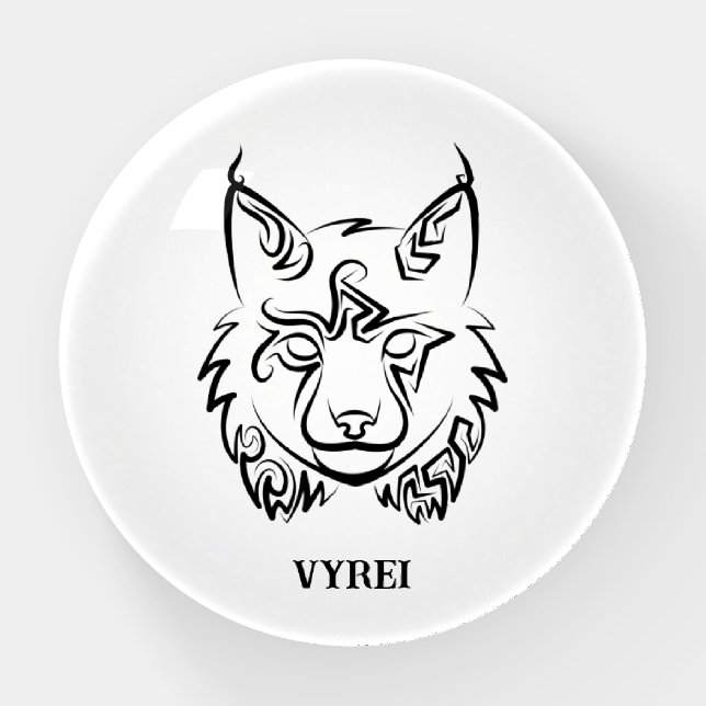 Black and White Tribal Lynx Paperweight (Front)