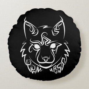 Black and White Tribal Lynx Round Pillow