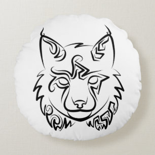 Black and White Tribal Lynx Round Pillow