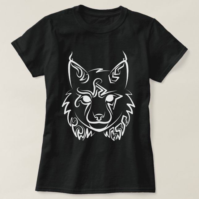 Black and White Tribal Lynx T-Shirt (Design Front)