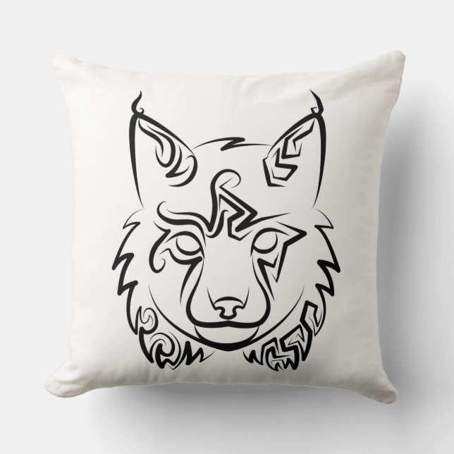Black and White Tribal Lynx Throw Pillow (Front)