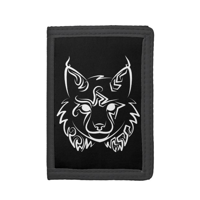 Black and White Tribal Lynx Trifold Wallet (Front Vertical)