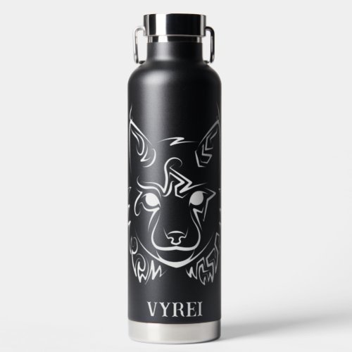 Black and White Tribal Lynx Water Bottle