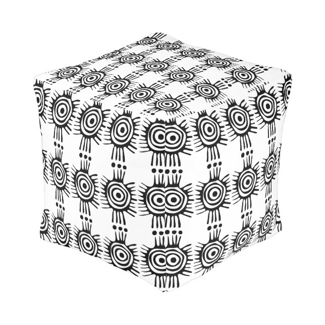 Black and White Tribal Modern Pattern Pouf (Angled Back)