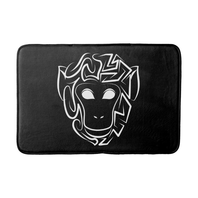 Black and White Tribal Monkey Bath Mat (Front)