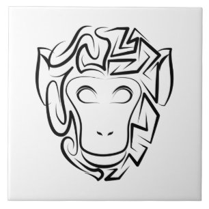 Black and White Tribal Monkey Ceramic Tile