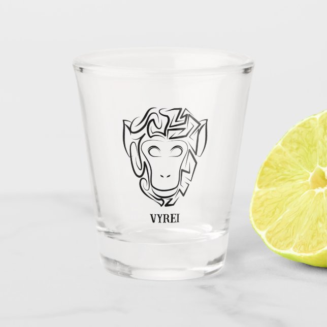 Black and White Tribal Monkey Shot Glass (Front)