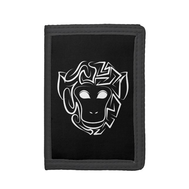 Black and White Tribal Monkey Trifold Wallet (Front Vertical)