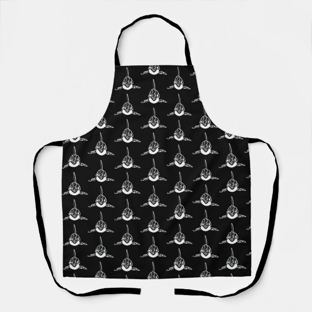 Black and White Tribal Orca Apron (Front)