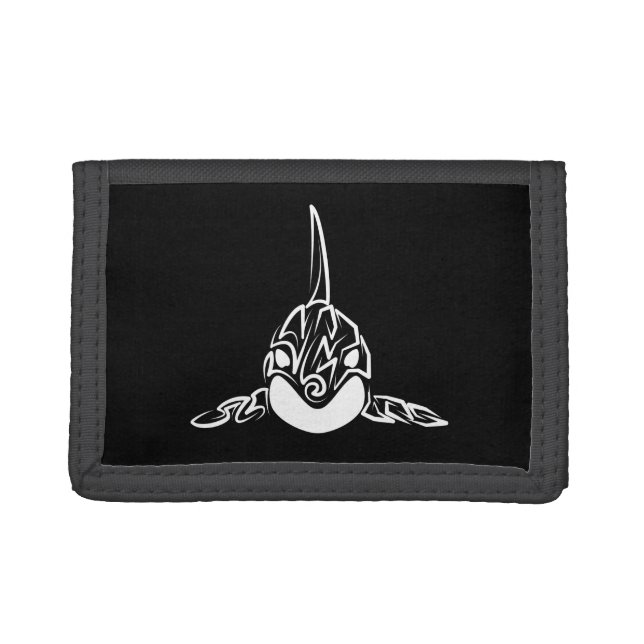Black and White Tribal Orca Trifold Wallet (Front)