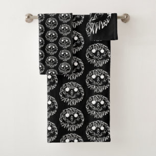 Black and White Tribal Owl Bath Towel Set