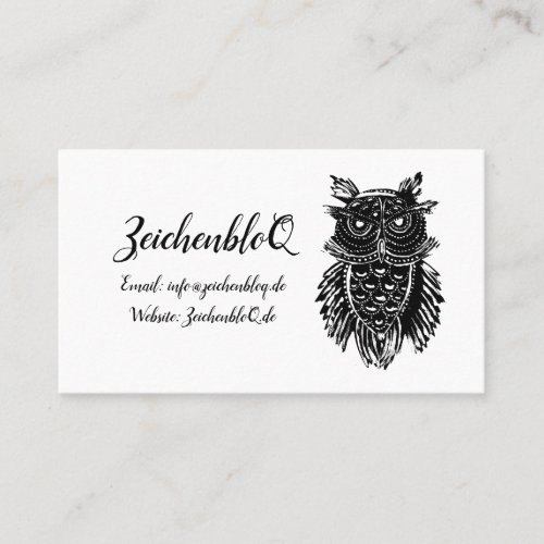 Black and White Tribal Owl  Business Card