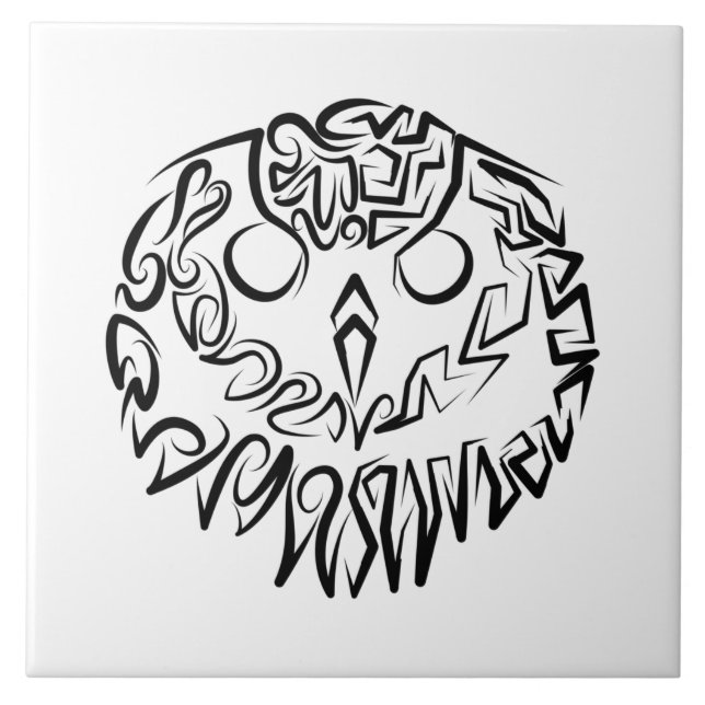 Black and White Tribal Owl Ceramic Tile (Front)