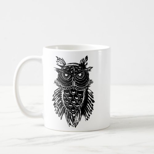 Black and White Tribal Owl Coffee Mug