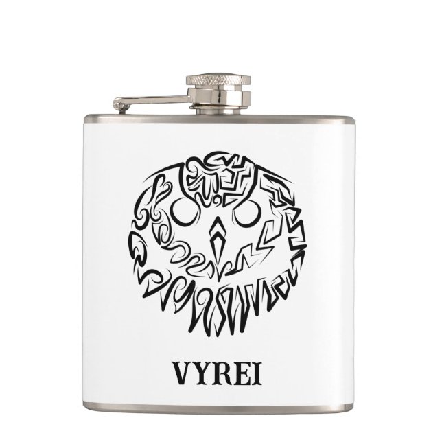 Black and White Tribal Owl Flask (Front)