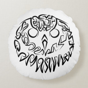 Black and White Tribal Owl Round Pillow