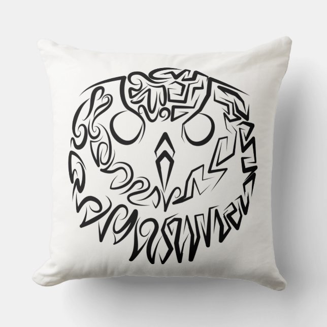 Black and White Tribal Owl Throw Pillow (Front)
