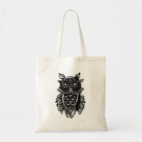 Black and White Tribal Owl Tote Bag