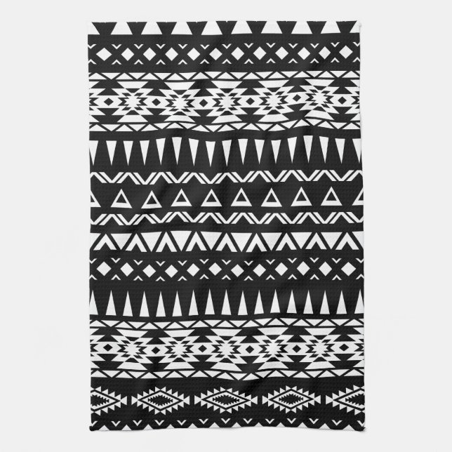 Black and White Tribal pattern Aztec inspired Kitchen Towel (Vertical)