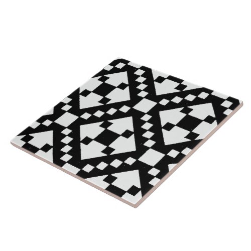 Black and white tribal pattern ceramic tile