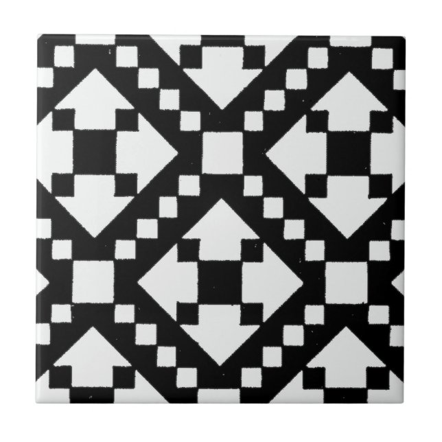 Black and white tribal pattern ceramic tile (Front)