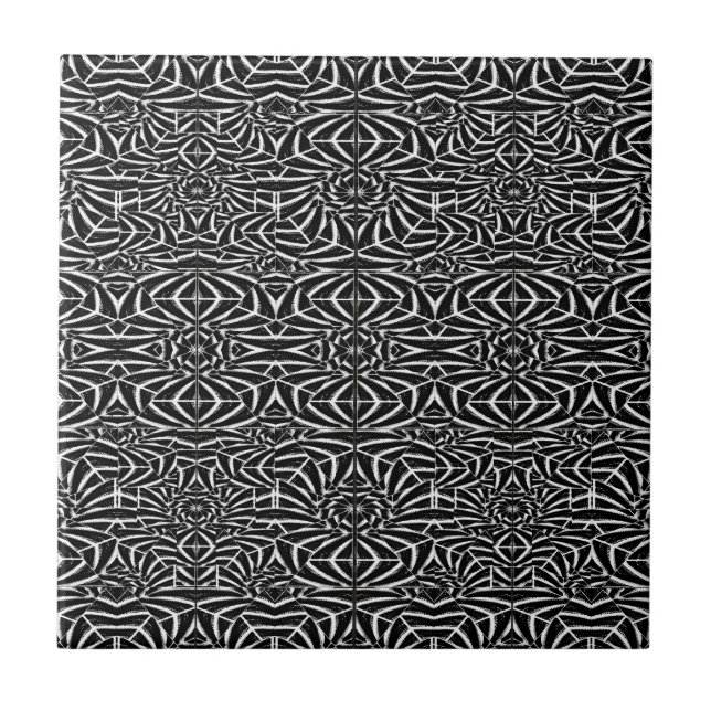 Black and White Tribal Pattern Ceramic Tile (Front)