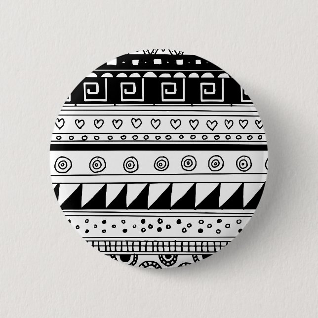 Black and white Tribal pattern Pinback Button (Front)