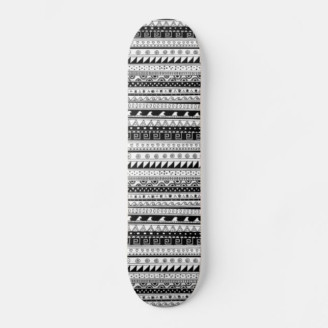 Black and white Tribal pattern Skateboard Deck (Front)