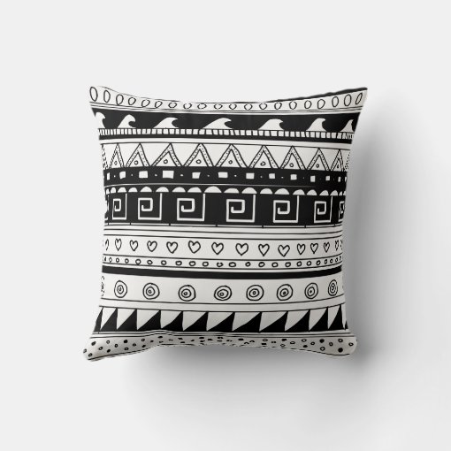 Black and white Tribal pattern Throw Pillow Zazzle