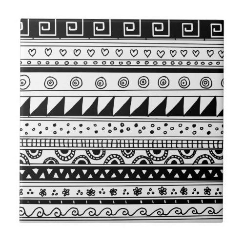 Black and white Tribal pattern Tile